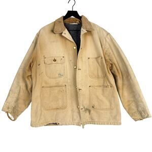 Vintage Carhartt Michigan Chore Coat Heavy Blanket Lined Canvas Beige - L
